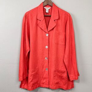 Vintage Urban Works Blazer Jacket Size L Linen Hot Orange Lagenlook Minimalist‎